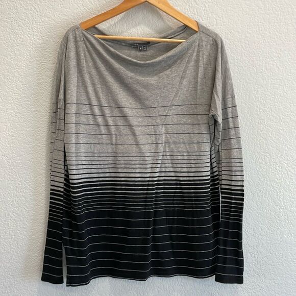 Vince Black & Gray Stripe Boat Neck Long Sleeve Tee Size Medium - Picture 1 of 10